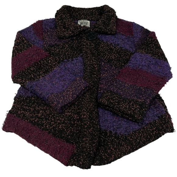 Anthropologie Curio Brown Purple Fuschia Knit Chunky Cardigan‎ XL Funky Colorful - Picture 4 of 8